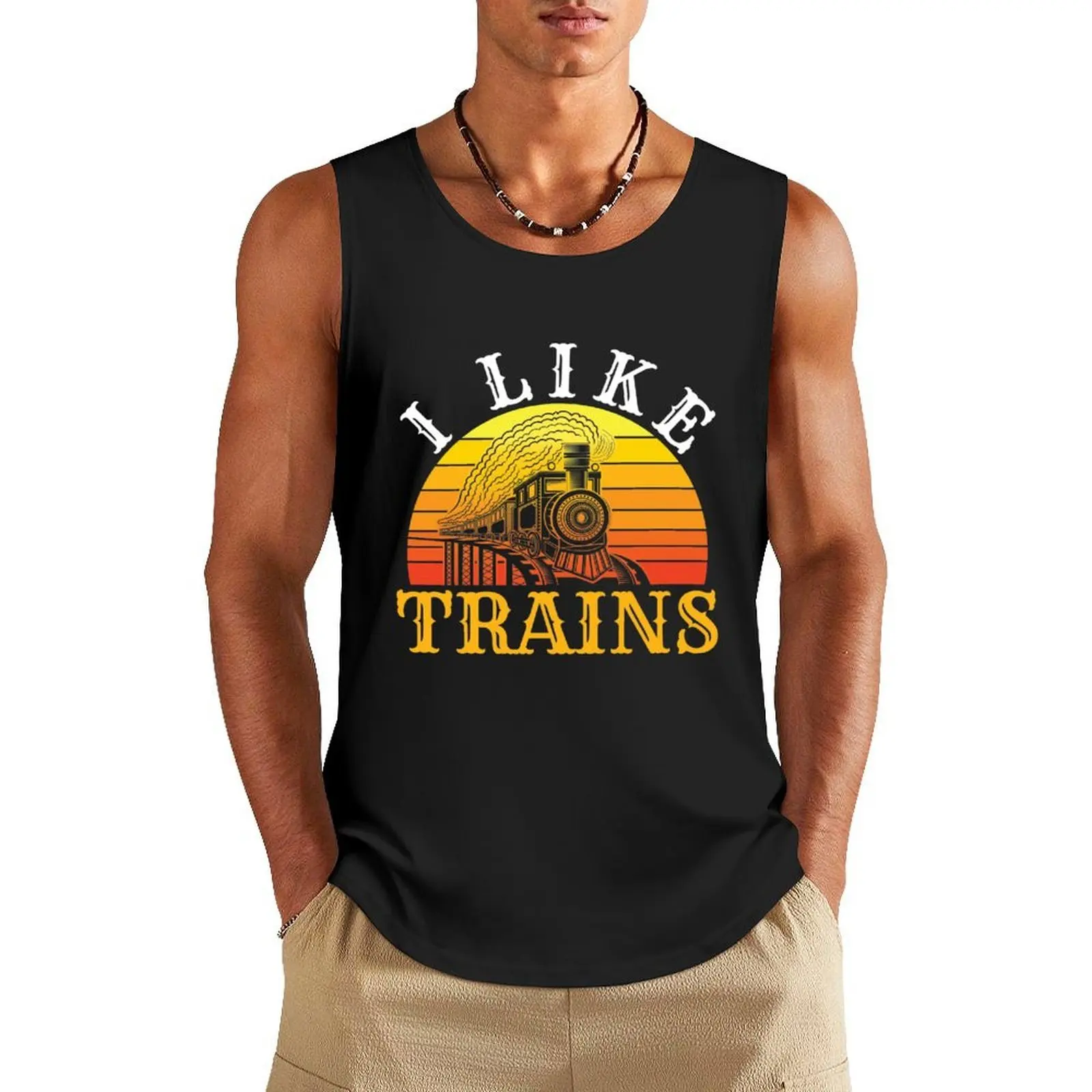 

I Like Trains Railroad Train Lover Tank Top Clothing sleeveless shirt man gym gym t-shirts cotton t-shirts man