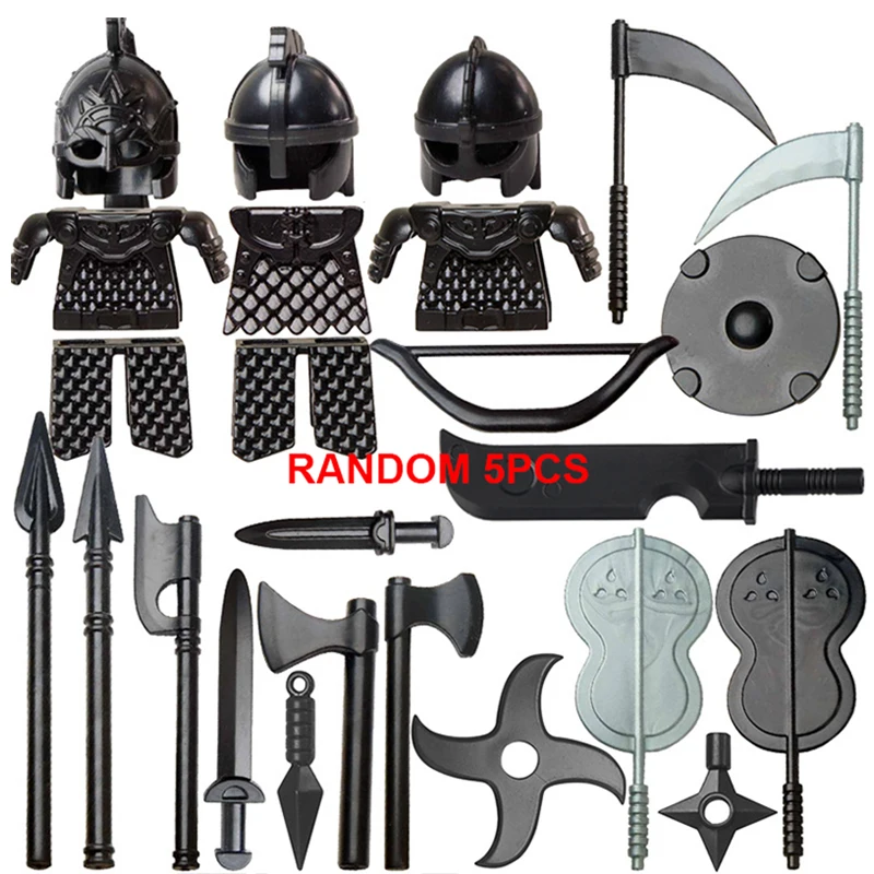 Medieval Building Block Anime Figure Accessory Knight Soldier Helmet Shield Armor Group Armor Flame Cutter Sword Knife Brick Toy