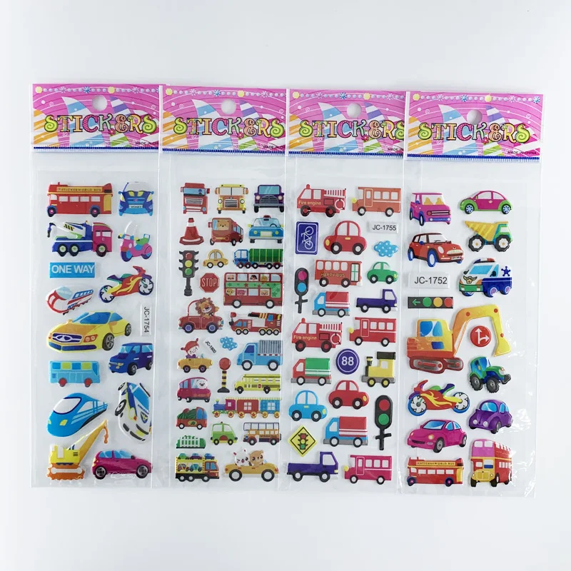 8 Sheets/Set Traffic Car Stickers  For Kids Boys 3D Puffy Bubble Scrapbook Cartoon Stickers Laptop Notebook DIY Toys