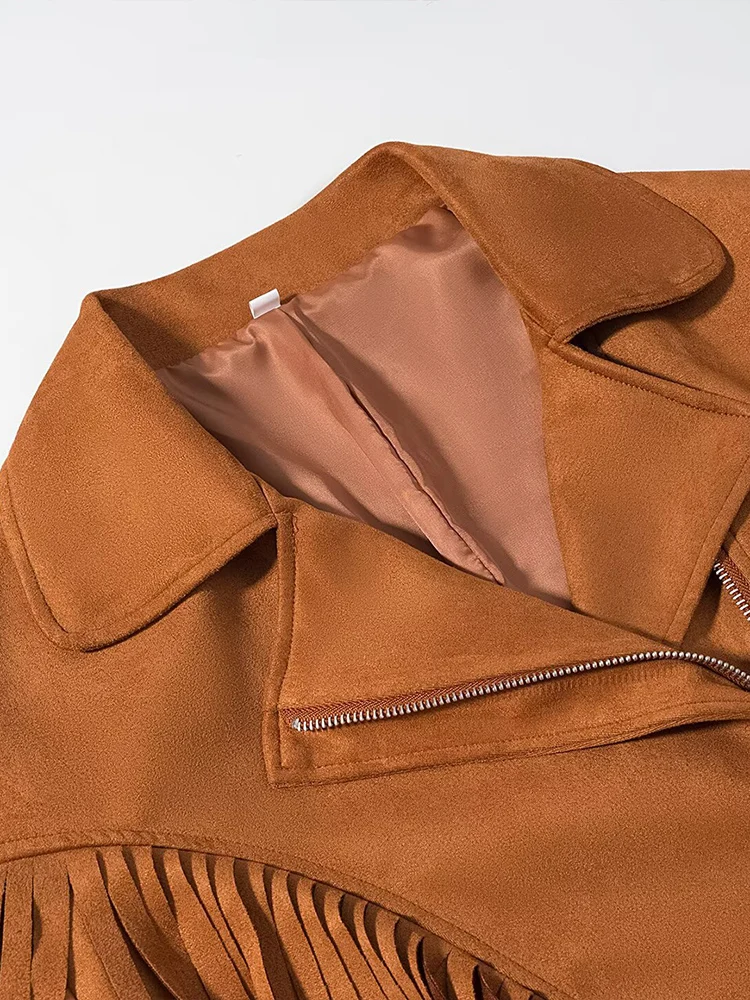 وصل حديثًا للخريف للنساء: سترة مقصوصة بأكمام طويلة وطية صدر السترة على الطراز الفرنسي القديم وأكتاف واسعة من جلد الغزال الصناعي