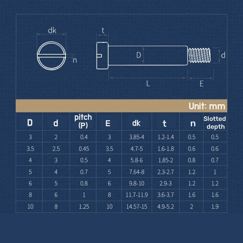 2~20pcs Slotted Shoulder Screws M2 M2.5 M3 M4 M5 M6 304 Stainless Steel Step Screw Plug Limit Screw Bearing Bolt  Length 3~50mm