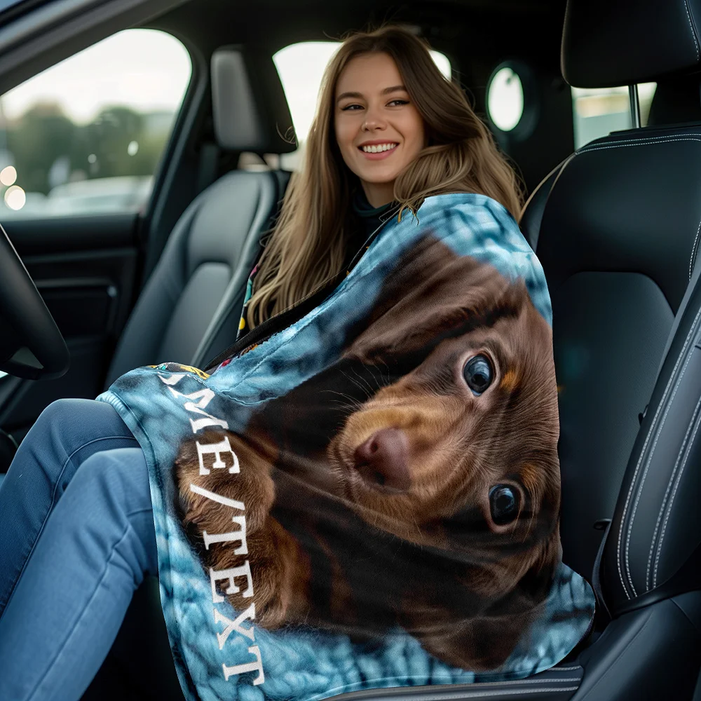 1pc Personalized Dachshund Dog Blanket - Custom Name/Text & Photo-like Print - Extra Large Throw Soft Flannel Fabric