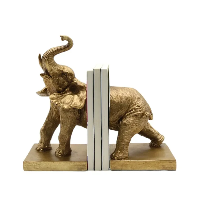 Golden Elephant Bookend Ornament Animal Bookends for Entrance Living Room Home Office TV Cabinet Decor Crafts