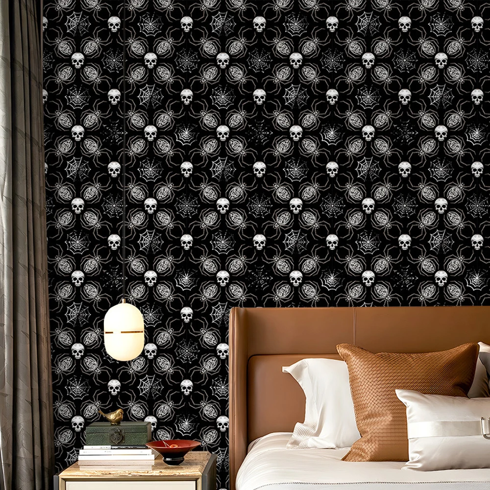 

Самоклеящиеся обои в виде скелета, паутины, утолщенные черно-белые обои, готические обои для декора дома ужасов