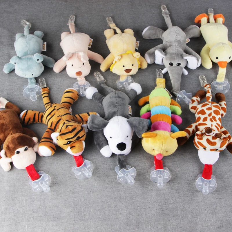 Baby Soothing Doll Toys Cute Cartoon Animals Plush Comfort Stroller Hanging Doll with Pacifier Holder Sleeping Mate Toy