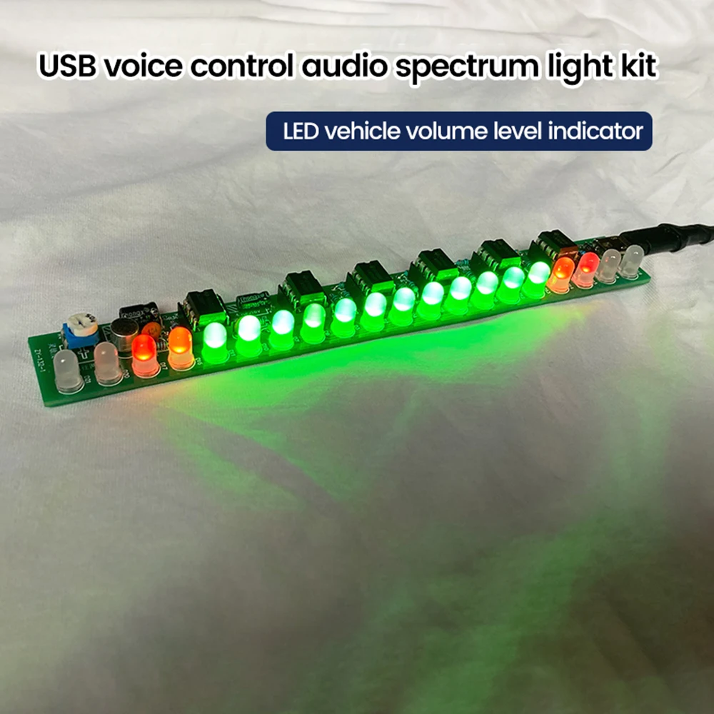 

DC5-12V Fun Electronic DIY Kit USB Sound Control Spectrum Light LED Car Volume Level Indicator Antireverse Connection Protection