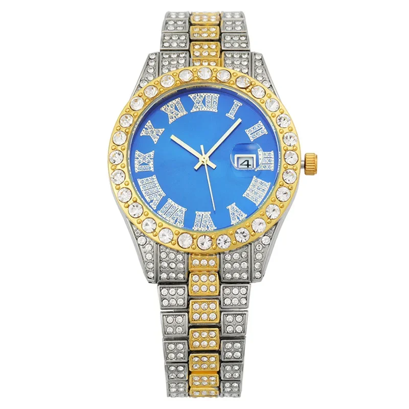 

Luxury Men Golden Watch Ladies Wrist Watch Rhinestone Hip Hop Diamond Bracelet Watch Male Clock Gift for Men Relogio Feminino