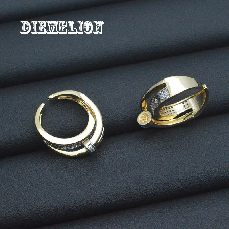 Trendy Two-tone Design Three-layer Zircon Nail Bracelet Ring Set for Women Punk Style CZ Bangle Charms Jewelry view 3
