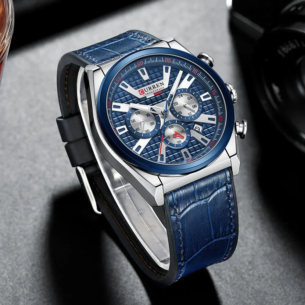 

CURREN 8392, новые модные деловые мужские часы, многофункциональные три глаза, шесть игл, водонепроницаемые кварцевые часы с календарем и таймером для мужчин
