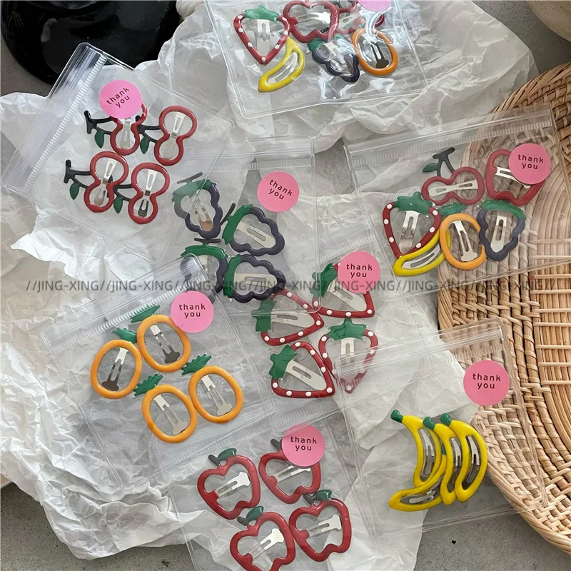 Cute Candy Hollow Fruit Drip Oil BB Clips Set Banana Strawberry Cherry Girls Side Bang Hair Accessories