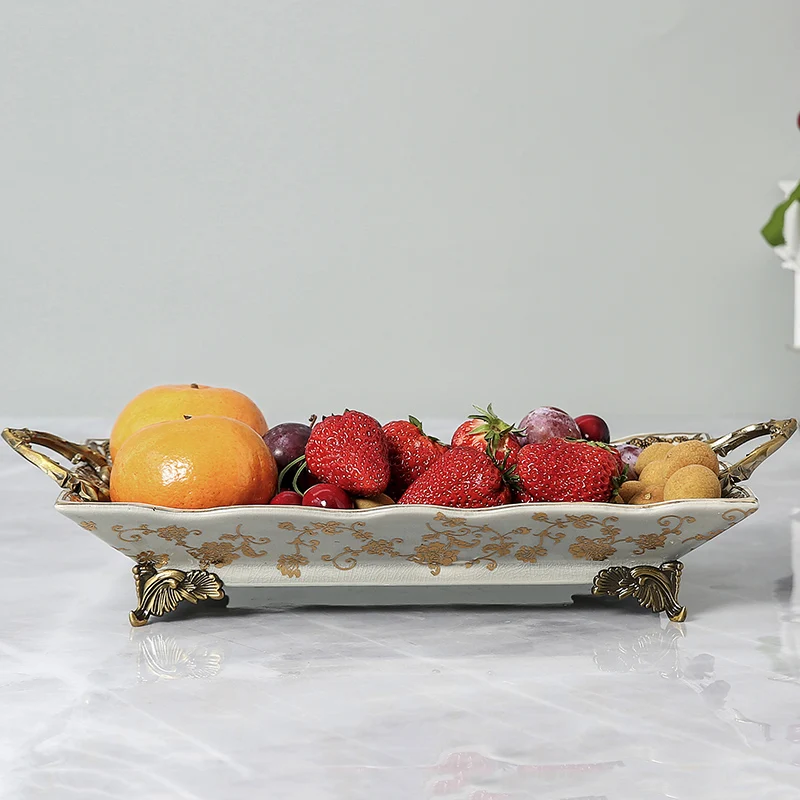 Luxury Ceramic Tray European American Creative Fruit Plate Living Room Decoration Ornaments Snacks Food Tray