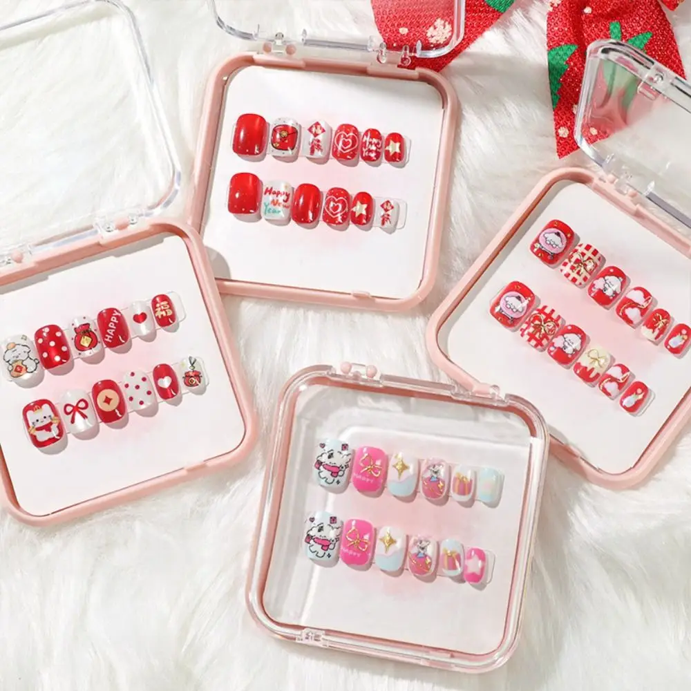 

Gilded Cat Eyes Children False Nails Short Square Shaped Bowknot Fireworks Kids Cartoon Fake Nails Nail Supplies