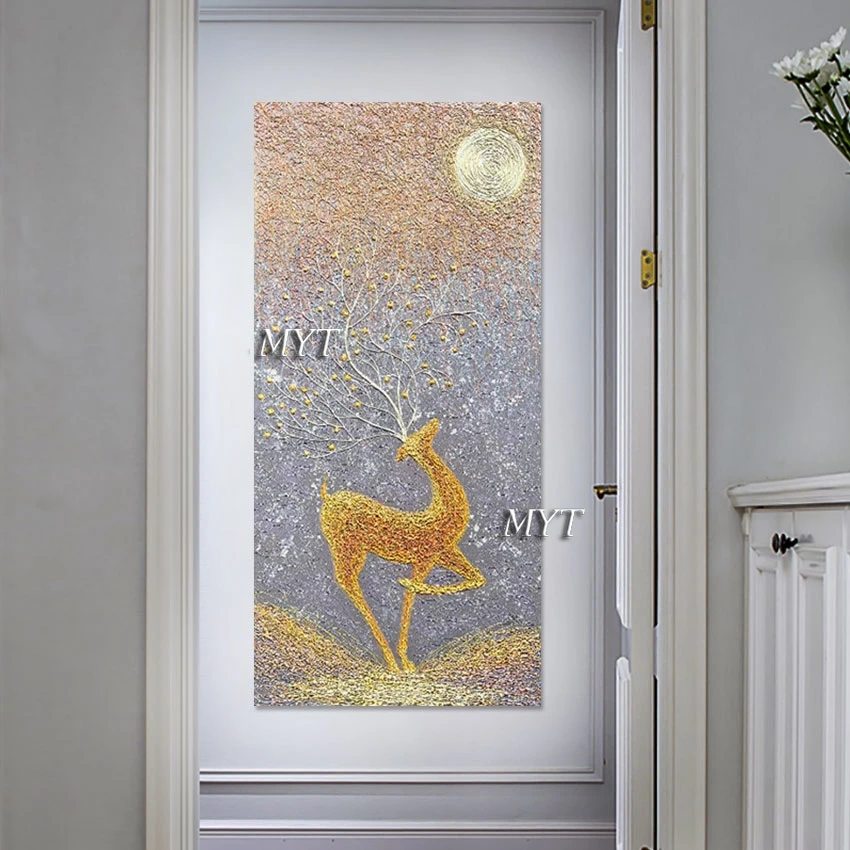 

Modern Art Painting Examples Wall Poster Dropshipping Canvas Artwork Unframed Abstract Handpainted Deer Oil Painting For Bedroom