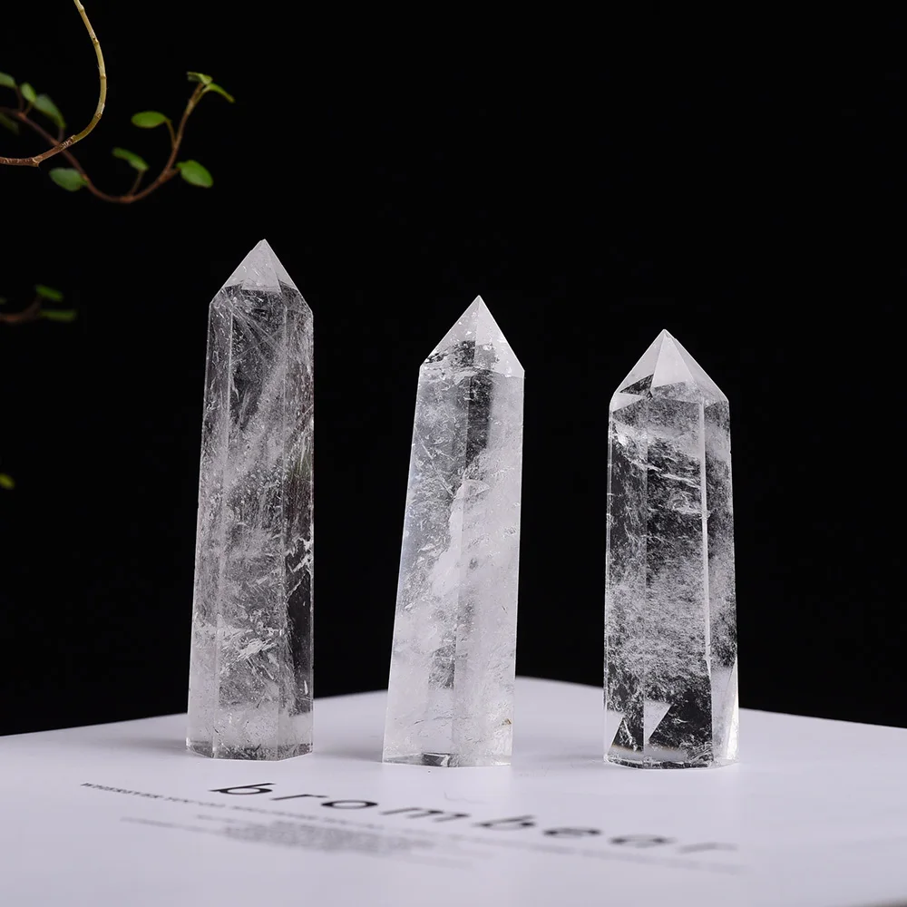 1pc Natural Gemstones White Clear Quartz Tower Wand Healing Energy Hexagonal Obelisk Crystal Point Specimen Meditation Gift