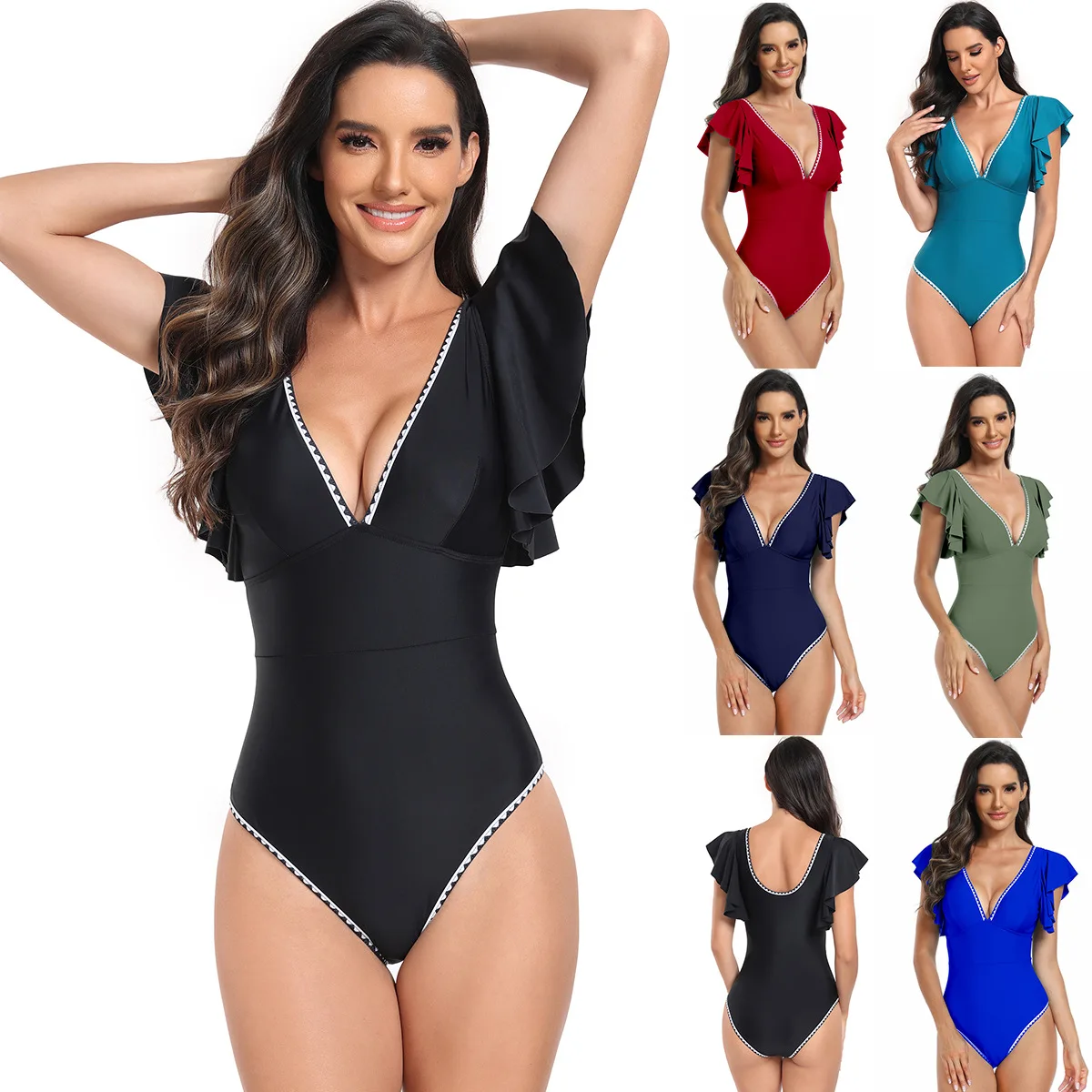 

One-Piece Monokini Swimsuit for Women, Deep V-Neck Bathing Suit, Halter Bodysuit, Monokini Beachwear, Plus Size Swimwear, T