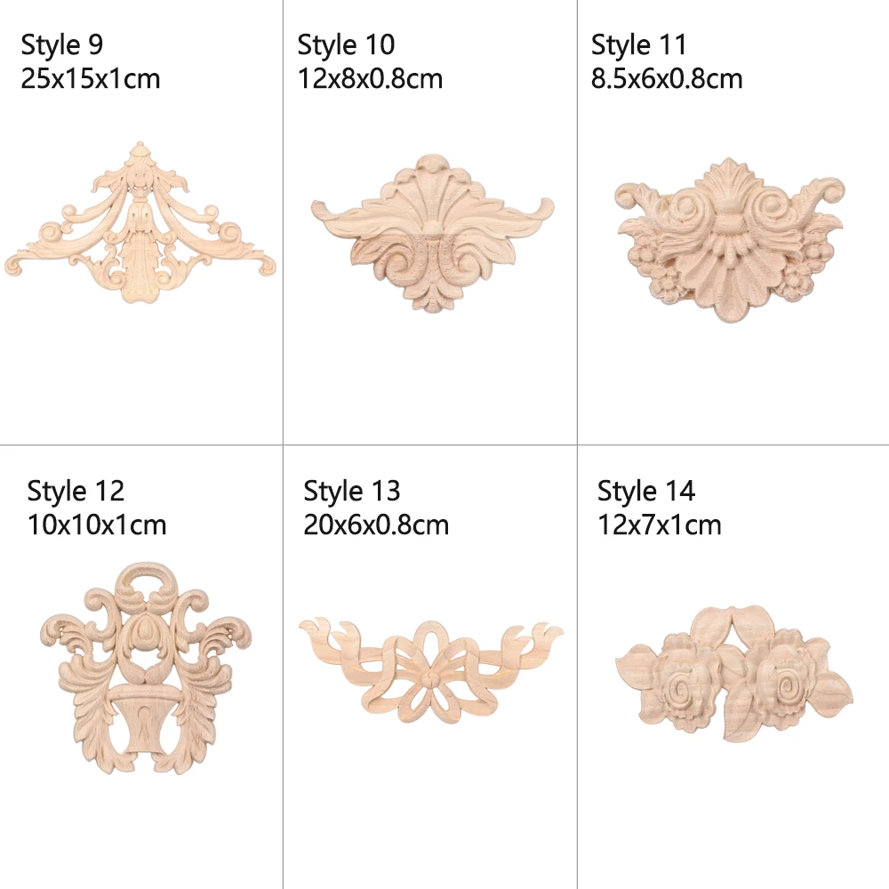 1Pc Multi-styles Furniture Parts Wall Door Wood Carved Wooden Figurines Crafts Corner Appliques Frame Woodcarving Decorative