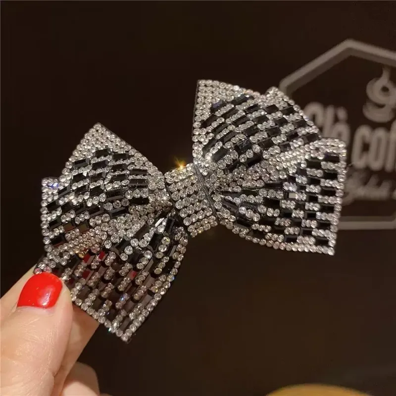 دبوس شعر فاخر خفيف من حجر الراين على شكل فيونكة إكسسوارات شعر لامعة للغاية للنساء #4