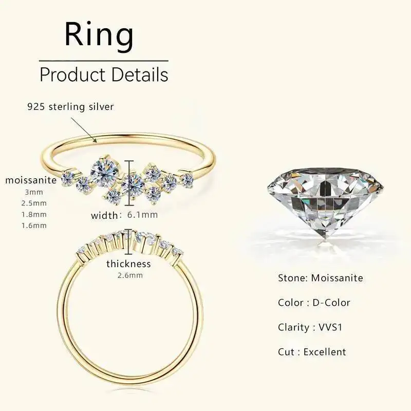 925 Sterling Silver Ring Moissanite Sterling Silver Wedding Engagement Finger Rings Fashion Band For Women Fine Jewelry