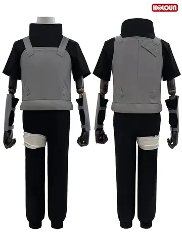 HOLOUN Anime Uchiha Itachi Anbu Cosplay Costume Faux Leather Vest Short Sleeve T-shirt Pants Bandage Cos Convention Gift