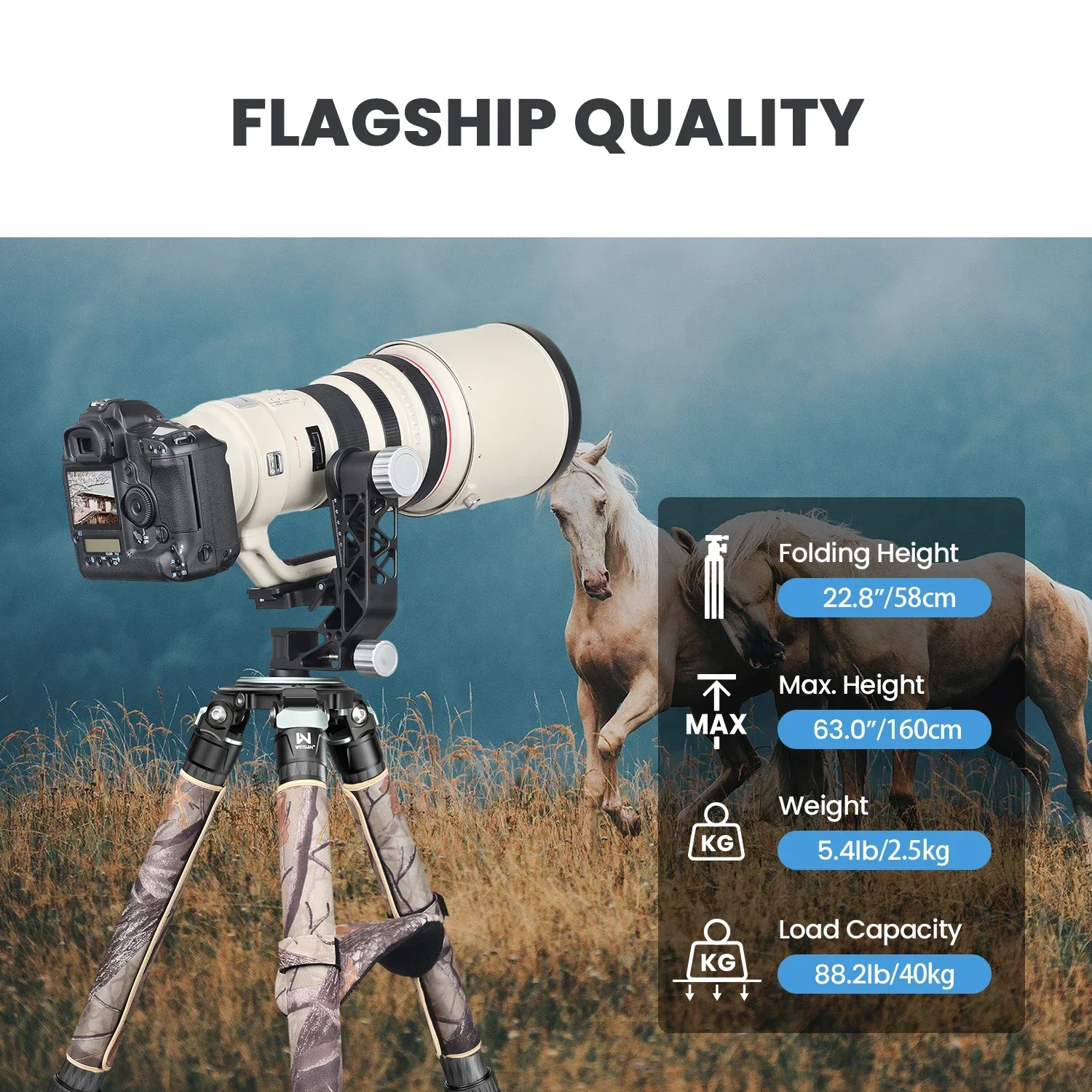 WEYLLAN LX9G Heavy Duty Carbon Fiber Camera Tripod Professional Bowl Tripod Adapter 40mm Tube Camouflage Sleeve Max Load 40kg