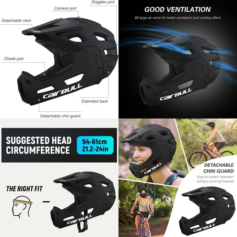 

Adult Full-Face Cycling Helmet with Removable Chin Guard & Visor for Mountain Biking, Fits 54-61 cm