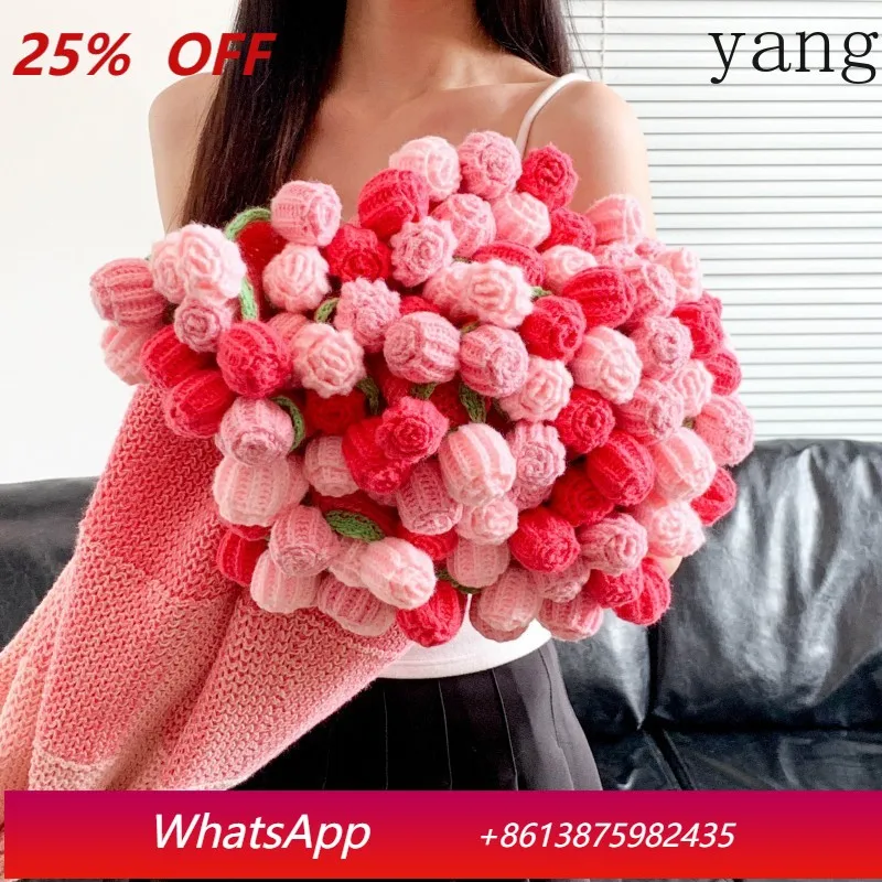 

LH Gradient Rose Bouquet Blanket Finished Knitted Woolen Gift Shawl