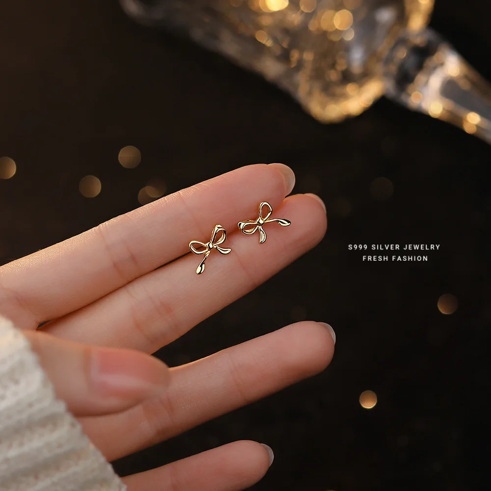 New Simple Female Earrings Pure 925 Sterling Silver Bowknot Earrings for Women Promise Love Wedding Statement Bijoux Jewelry