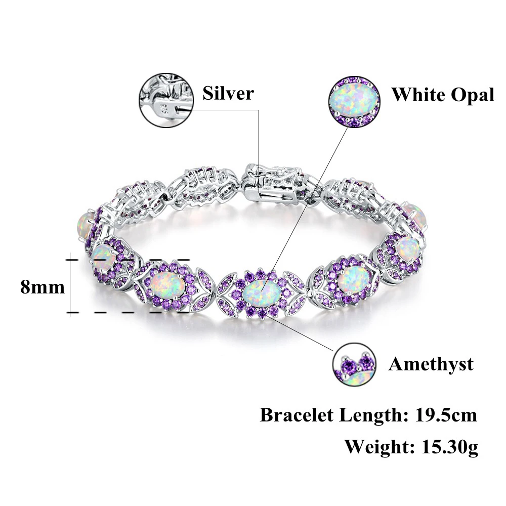 CiNily White Fire Opal Bracelets for Women Wedding Silver-plated for Girls Fashion Jewelrys Luxury Gems Chain Bracelet OS691-92