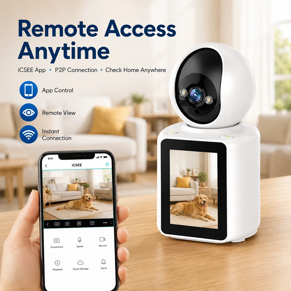 屋内用2mp-wi-fiセキュリティカメラ。28インチ画面、双方向ビデオ通話、動体追跡、暗視機能、icseeアプリ対応、ベビーモニター-ペットモニター、p2p接続。