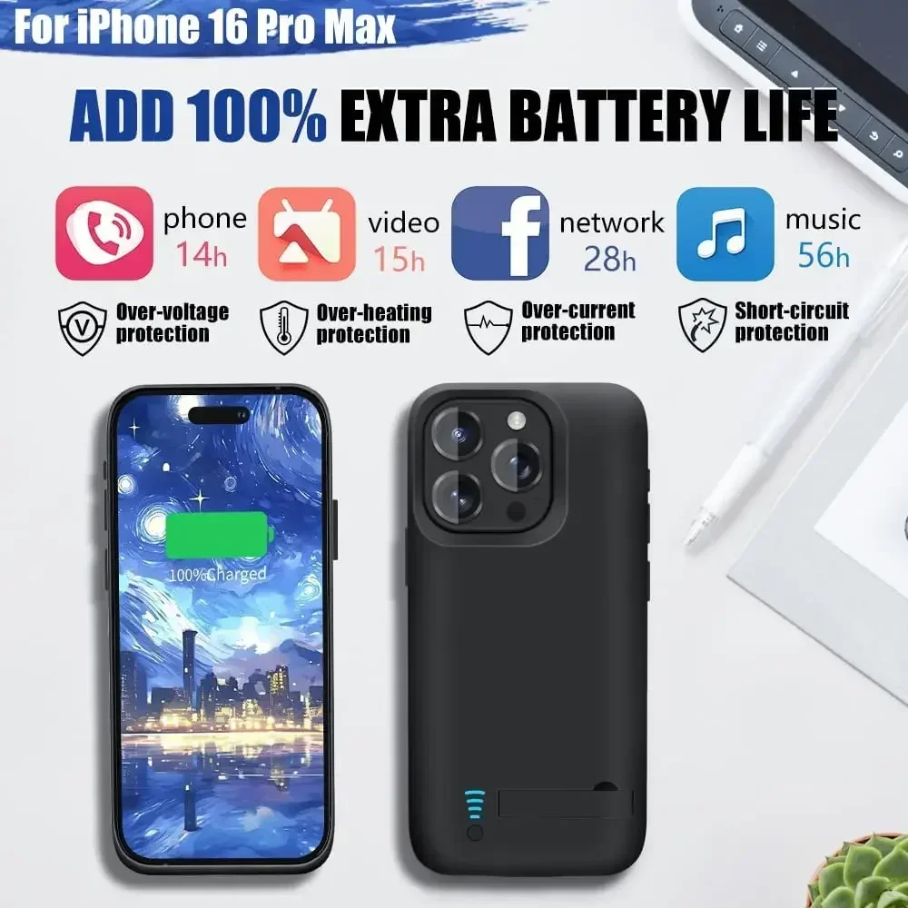 Чехол-зарядное устройство емкостью 10000 мАч для IPhone 16 Pro Max 16 Plus, крышка для зарядки, портативный аккумулятор Power Bank для IPhone 16 Power Cases