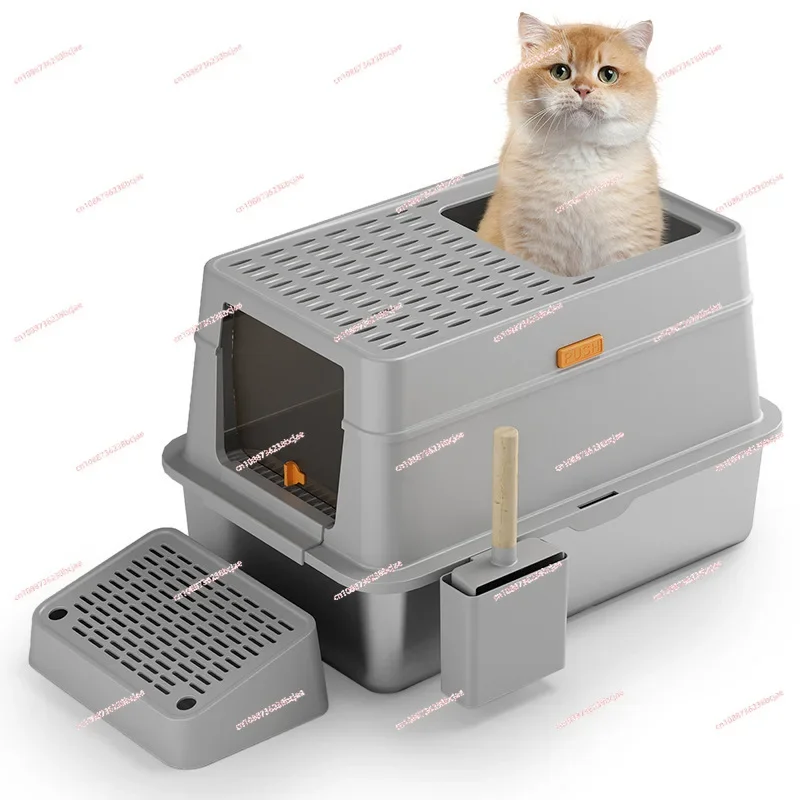 Stainless steel toilet large fully enclosed  litter box deodorizing  litter box pet anti-splash cat supplies