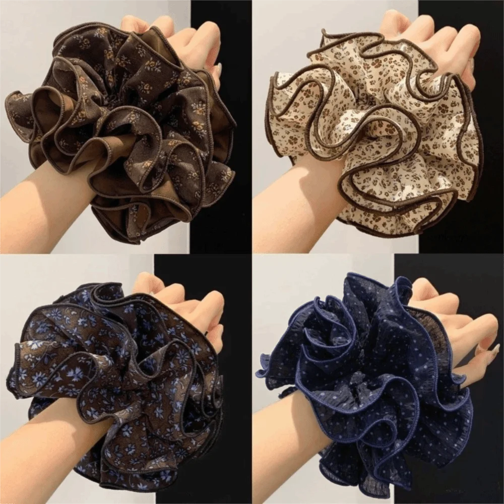 

Винтажные атласные резинки для волос с цветочным узором, эластичные шифоновые резинки-скранчи, аксессуары для волос, коричневые повязки для волос, повязки на голову, для прически «пучок»