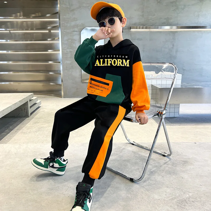 5-14T Casual Sport Cotton Pullover Sweatshirt+Pants 2Pcs/Sets Kid Tracksuits Child Boys Clothing Outfit Children Clothes Suits