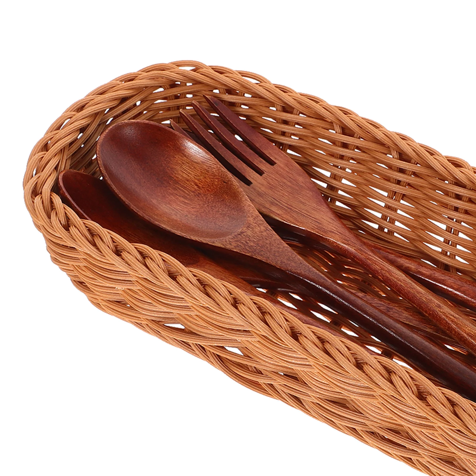 Caixa de armazenamento de garfo, cesta de cozinha de tecido de rattan de plástico para talheres, colher, faca, pauzinhos, organizador, suporte de drenagem de talheres