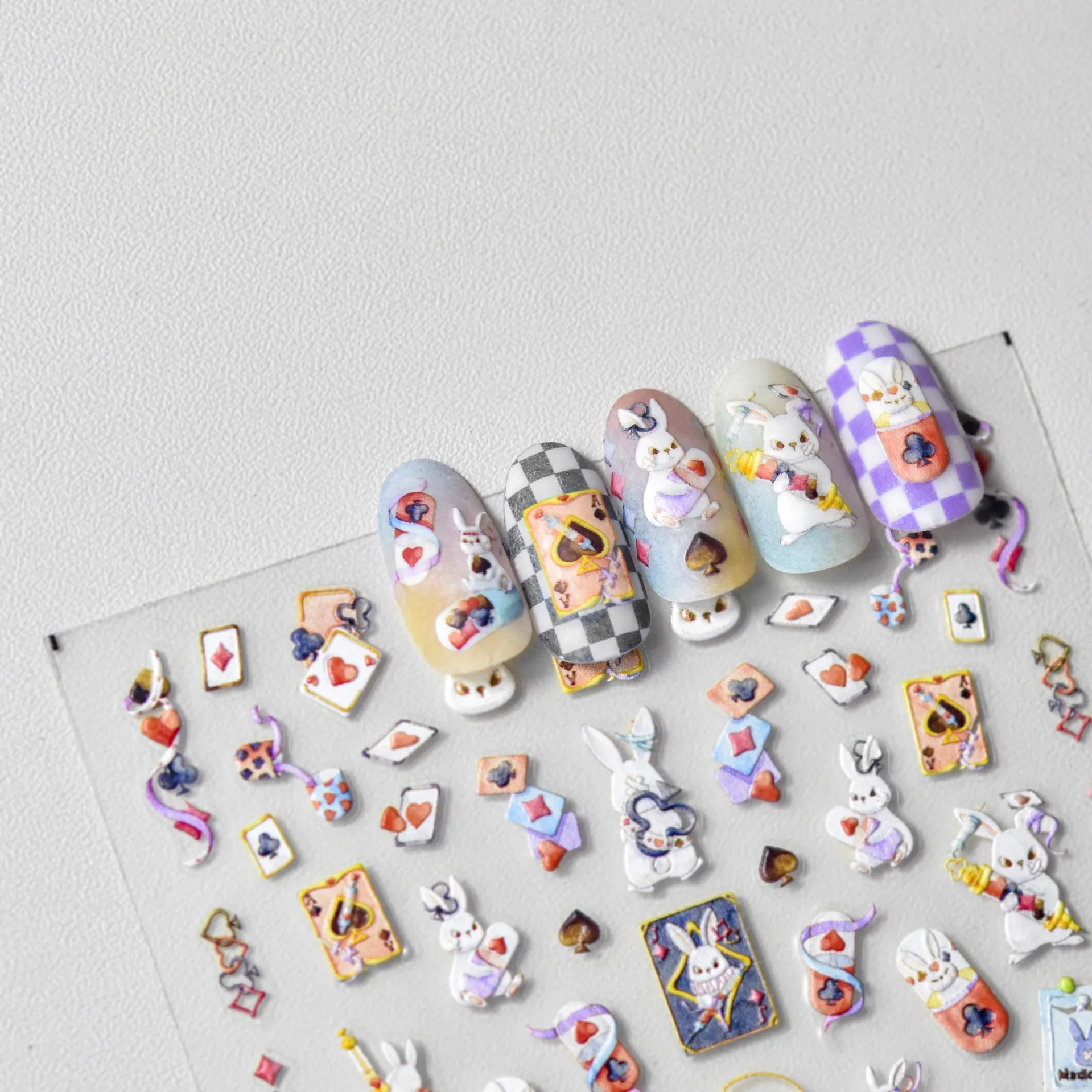 Cute Cartoon Duck Swimming Ring 5D Soft Embossed Relief Self Adhesive Nail Art Stickers Rabbit Poker Manicure Decals Wholesale