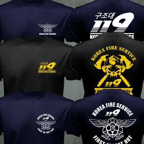 

Rare Korean Fire Service 119 Firefighter Firemen T Shirt New 100% Cotton Short Sleeve O-Neck T-shirt Casual Mens Top