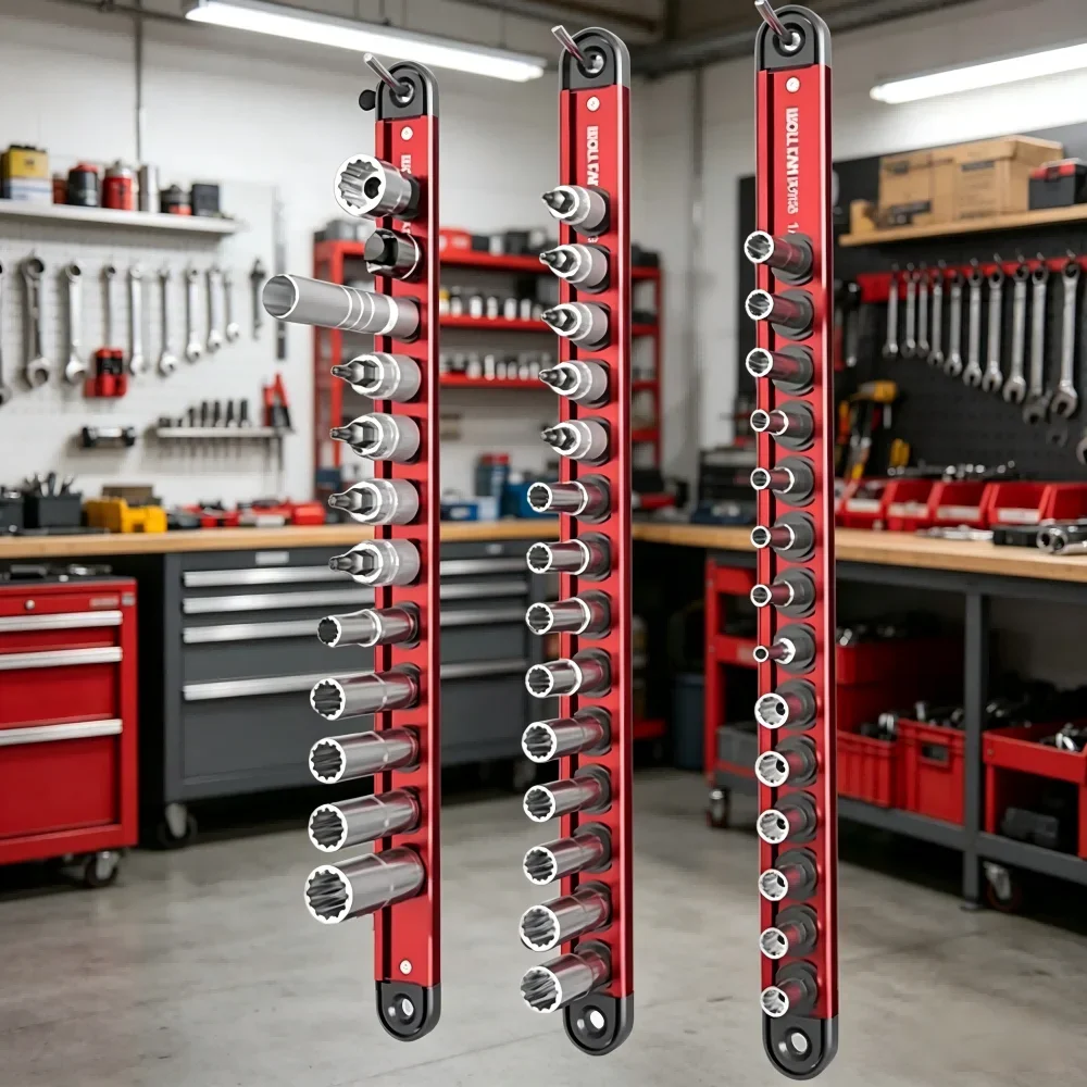 Rail magnétique pour outils avec support pivotant à 360°, organisation des outils, utilisation intensive, visibilité optimale, conception robuste, support en aluminium robuste
