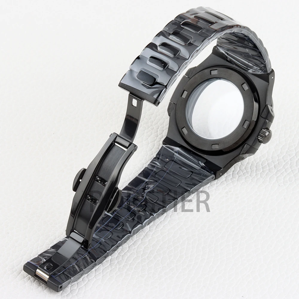 أسود 40 مللي متر NH35 ساعة حافظة الصلبة 316L الفولاذ المقاوم للصدأ مقاوم للماء ل نوتيلوس NH35 NH36 NH38 حركة 25 مللي متر عرض سوار #3