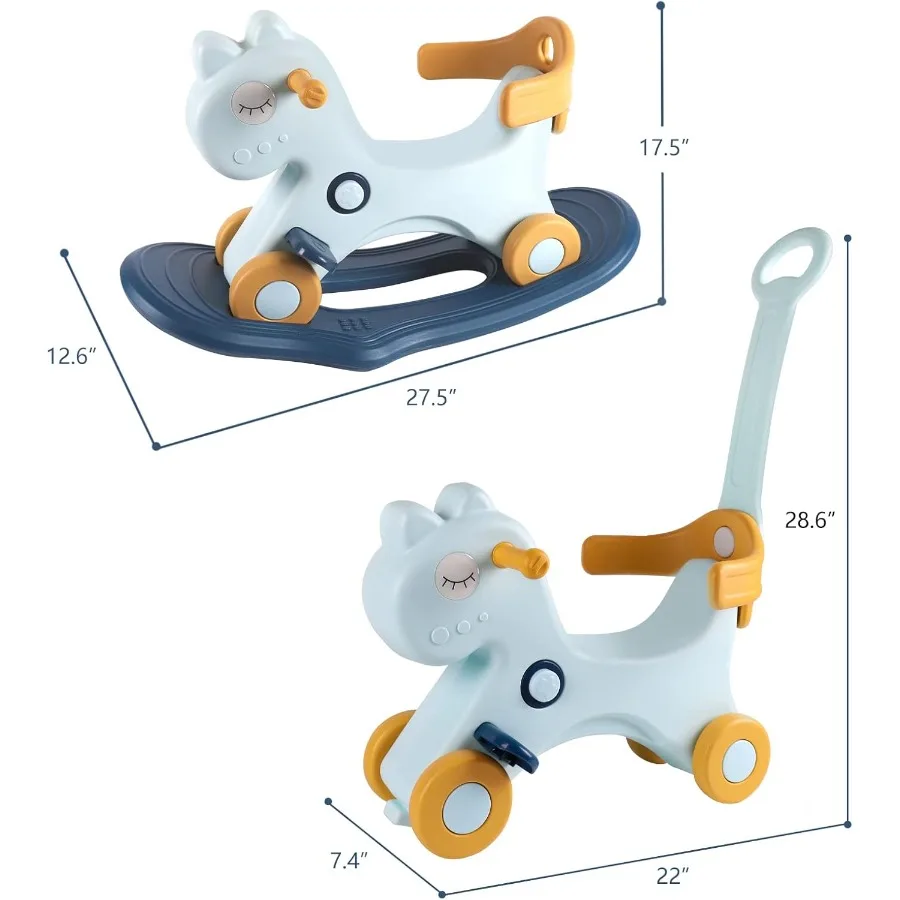 1～3歳児向け4in1ロッキングホース、ベビーロッキングトイ、楽しい誕生日プレゼント、1歳以上の男の子向け乗用玩具、取り外し可能な帽子付き