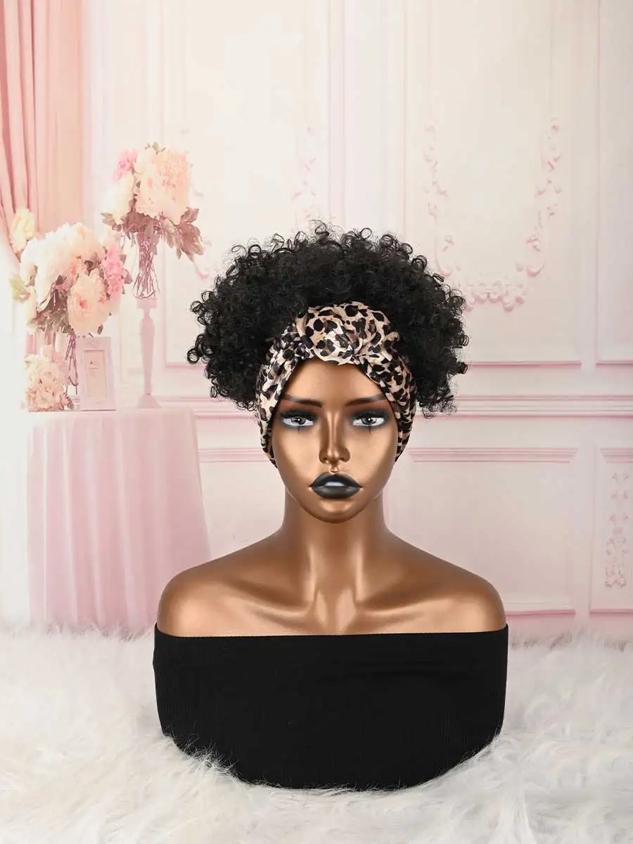 Headband Wig Curly Headband Wig With Bangs For Women Synthetic Afro Curly Hair Wig With Headband Attached Wigs