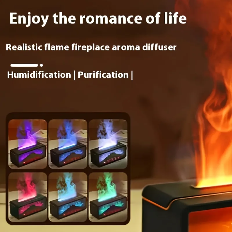 موقد لهب ناشر رائحة تصميم فحم مقلد مع 7 ألوان لهب جو للمنزل الاسترخاء عطلة الزينة