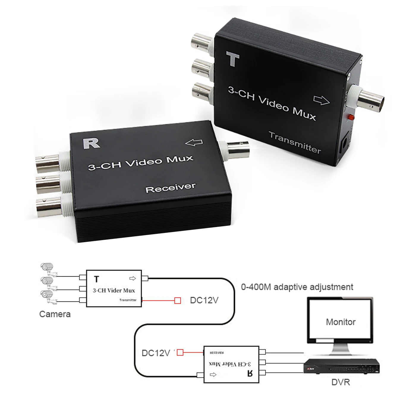 

Video to Coaxial cable RG59 Multiplexer Converters, Analog Video over a Coaxial cable up to 400m for Analog camera CCTV, A pair