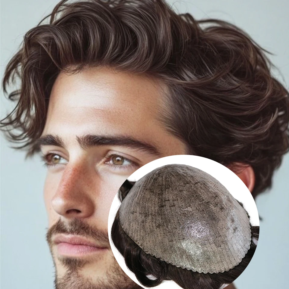 

Натуральная линия волос # 6 # Мужской парик-накладка из 100% натуральных волос, тонкий, сверхпрочный, микроплетение, цвет 1B65 (темно-коричневый с блондом), 1B50 (серо-черный)