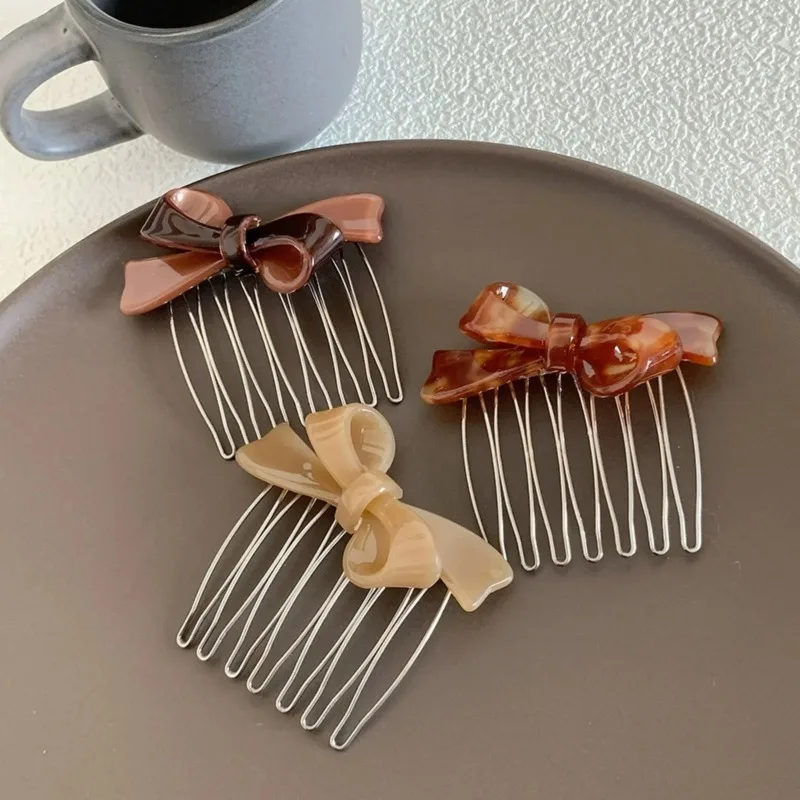 1PC Classical Acetate Bow Hair Comb Clip Japanese Korean Style Forehead Reverse Styling Side Hair Accessory