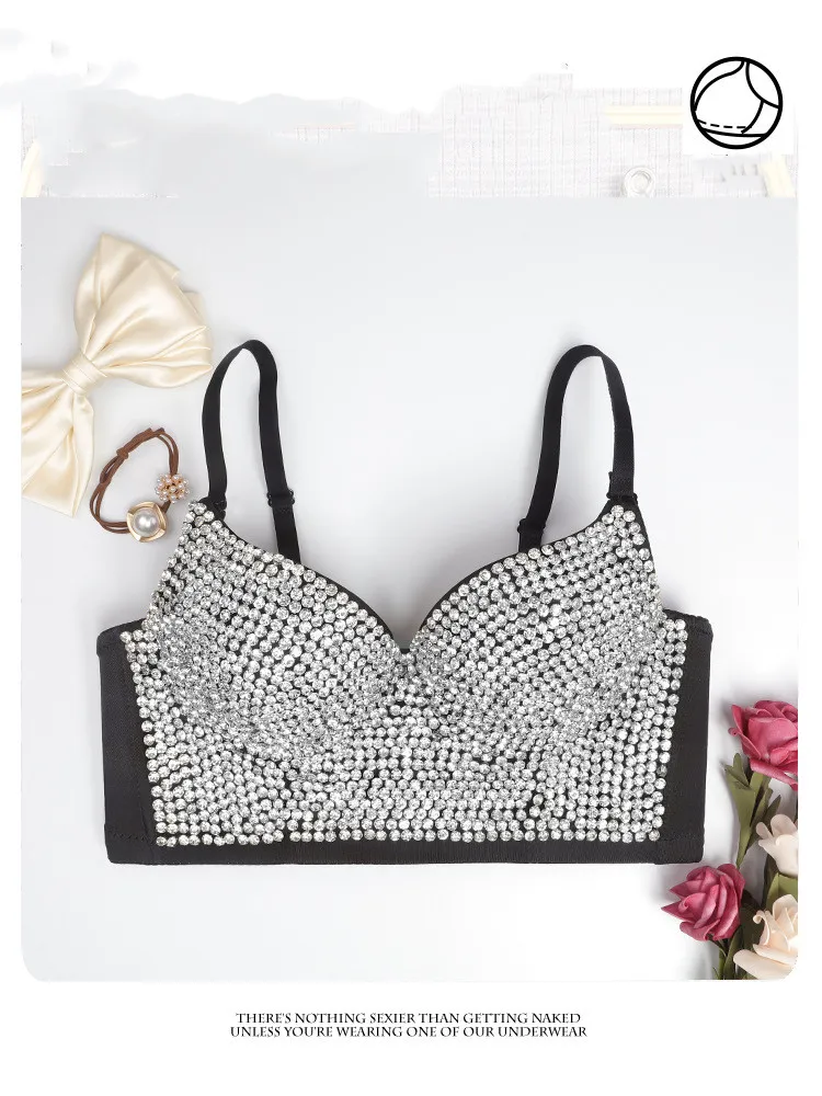 Women nail bead bra Europe and the United States fashion halter vest wear bright diamond with the chest top back bra