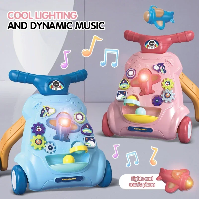 Trotteur à traînée pour bébé avec roue, jouet clignotant Musical Kawaii, marche à pousser pour tout-petits, activités multifonctions, jouet pour bébé de 0 à 12 mois