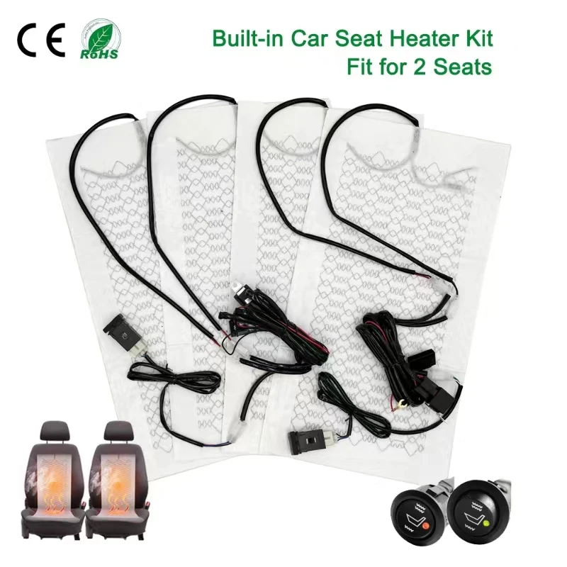 12V Carbon Fiber Car Seat Heater Kit Round Switch Cushion Set Universal Car Seat Heat Pads Winter Warmer Seat Covers Set