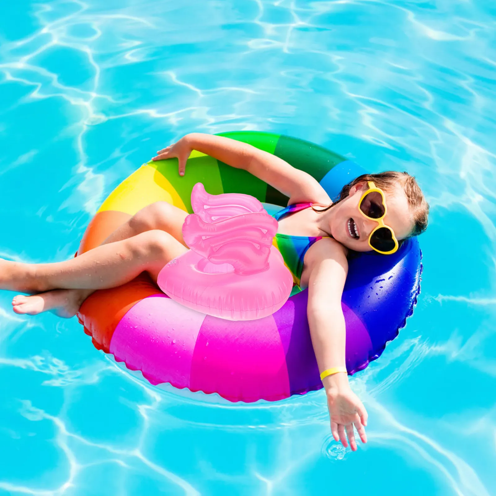 4Pcs Inflatable Drink Holder Set Cartoon Angel Shape Floating Pool Cup Mats Summer Pool Party Water Cup Holder Reusable