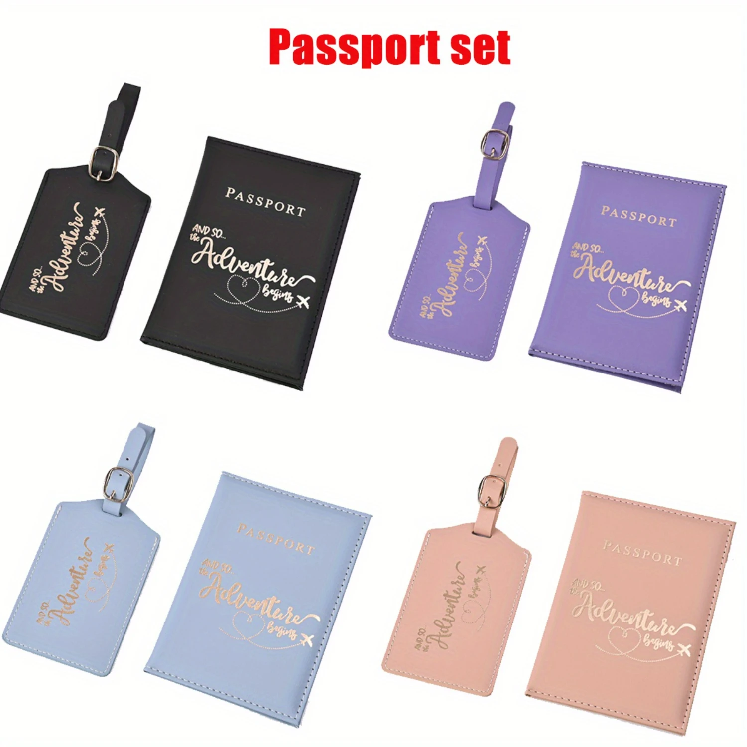 2-Piece Premium PU Leather Passport and Luggage Tag Set - Organizes Travel Documents, Holds Passport Securely, Durable Luggage T