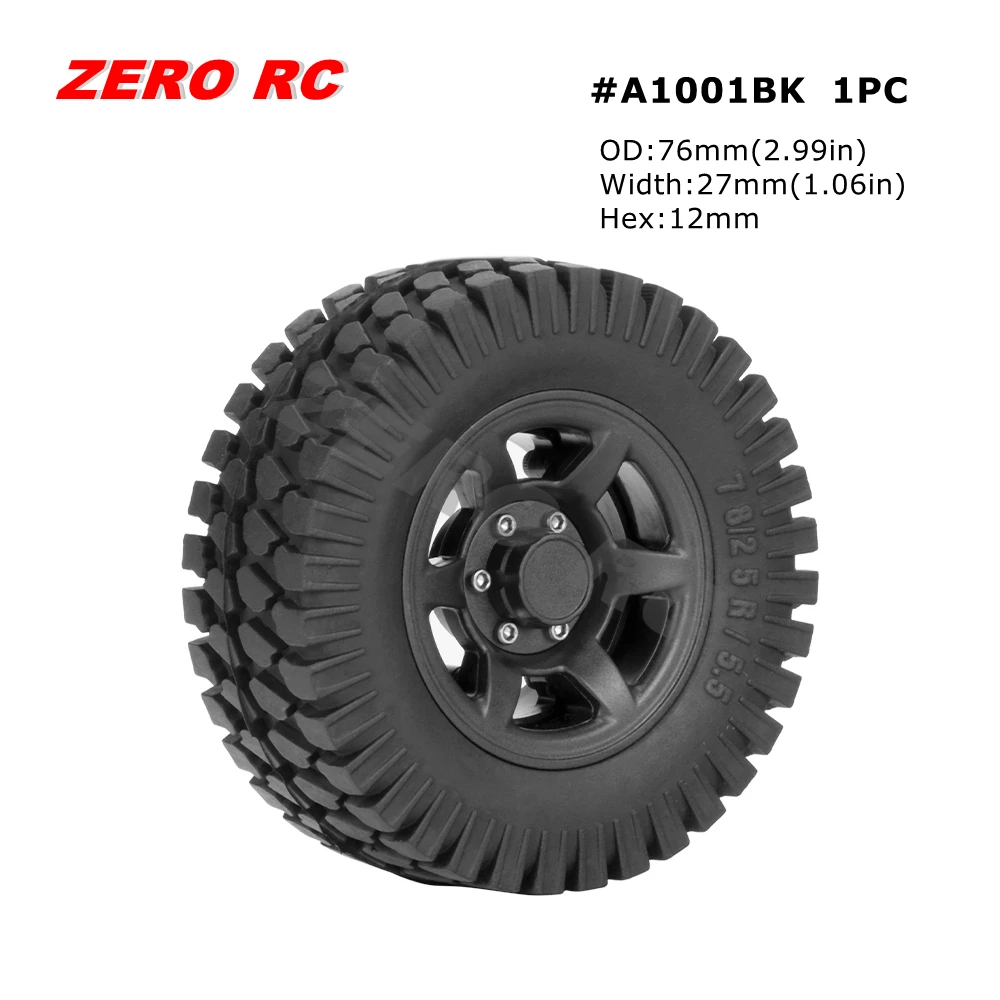 Rc車用タイヤ付きプラスチックビードロックホイール,1.55インチ,1/12
